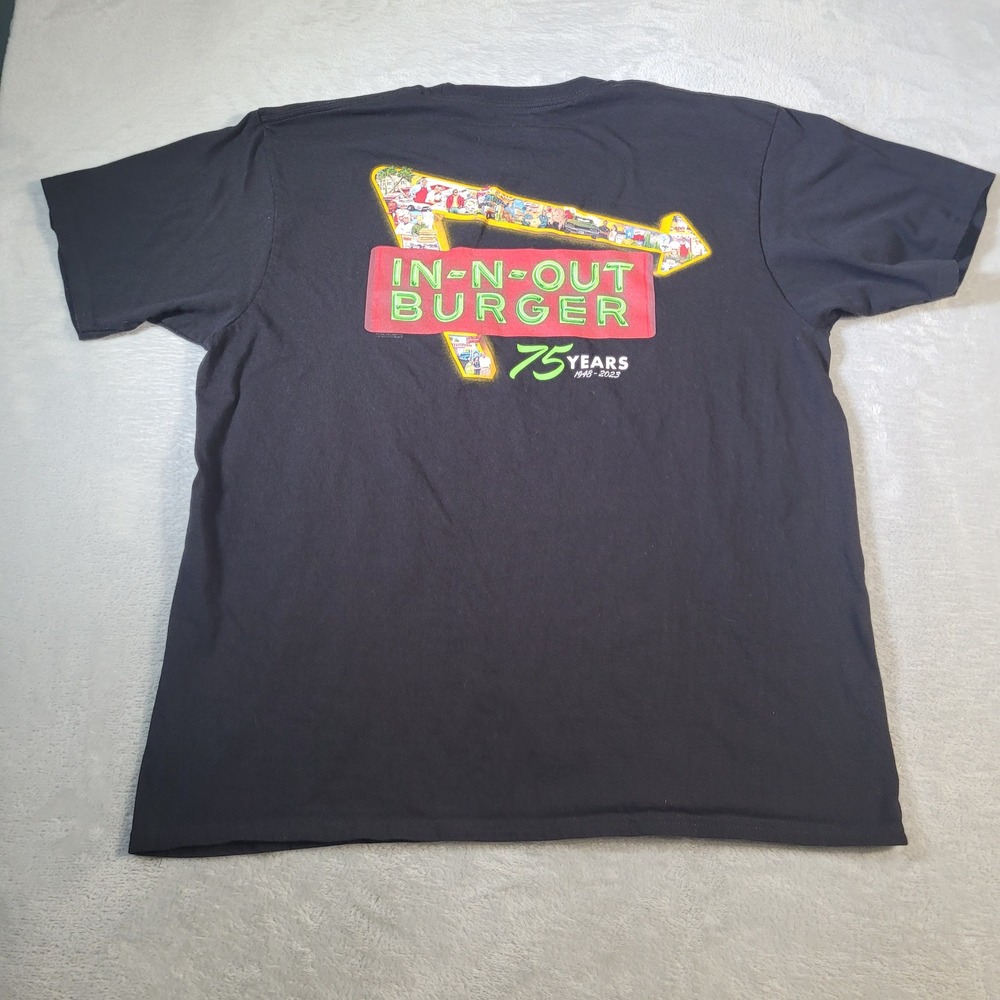 In-N-Out Burger T-Shirt Mens XL Black 75th Anniversary 1948-2023 Graphic Tee